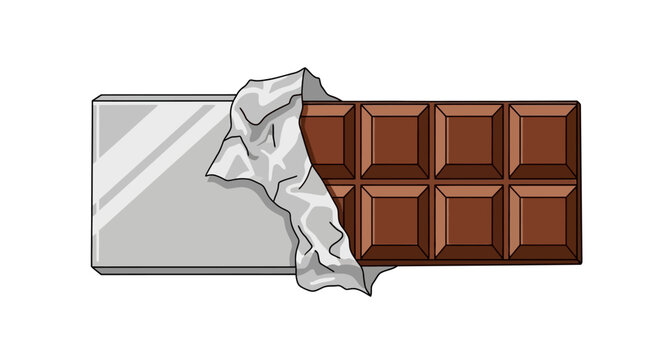 Illustration of chocolate bar with partially opened wrapper