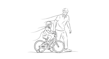 Obraz premium A loving father guiding his child on a bike, symbolizing fatherhood and family bonding on Fathers Day