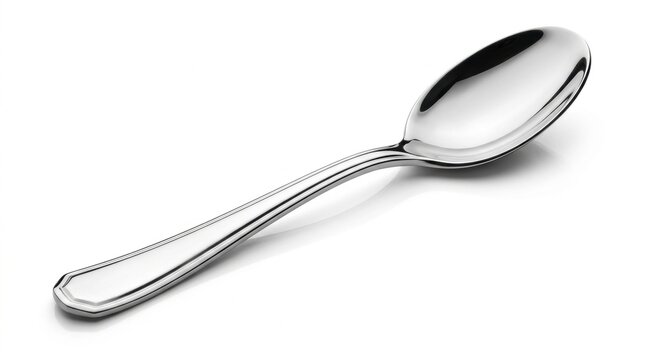 Stainless steel tablespoon isolated on white background with soft lighting