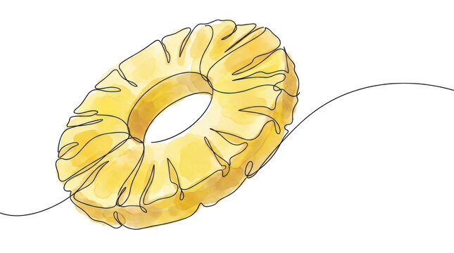 Single line drawing pineapple ring slice yellow fresh.