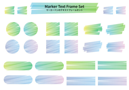 Hand Drawn Gradient Marker Text Frame Set Blue Green Highlight