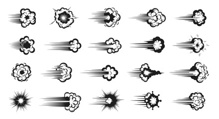 Naklejka premium Various black ink smoke and speed trails effects for comic and manga motion graphics and dynamic action scenes element set.