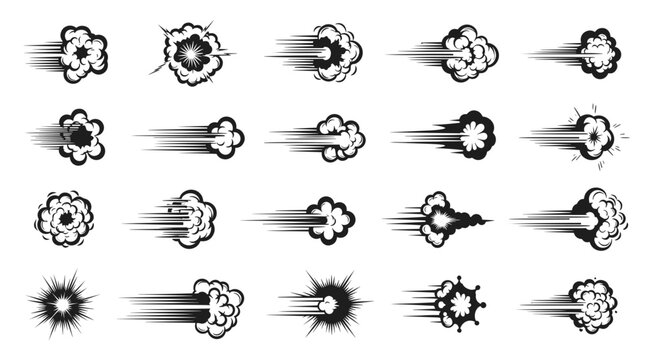 Various black ink smoke and speed trails effects for comic and manga motion graphics and dynamic action scenes element set.