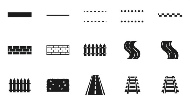 Collection of various road and path icons and symbols.