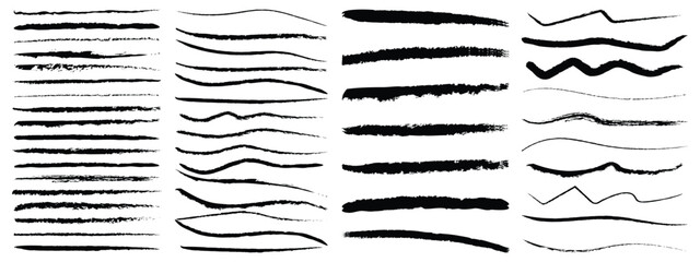 Grunge underline chalk with pencil line, Wave, straight, dotted, zigzag lines, crayon drawn lines illustrator brush stroke set. hand drawn painted chalk brushes,  © MST