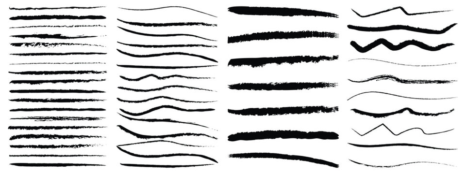 Grunge underline chalk with pencil line, Wave, straight, dotted, zigzag lines, crayon drawn lines illustrator brush stroke set. hand drawn painted chalk brushes, 