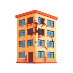 Obraz premium Damaged Blue Office Building Icon Representing Disaster and Destruction