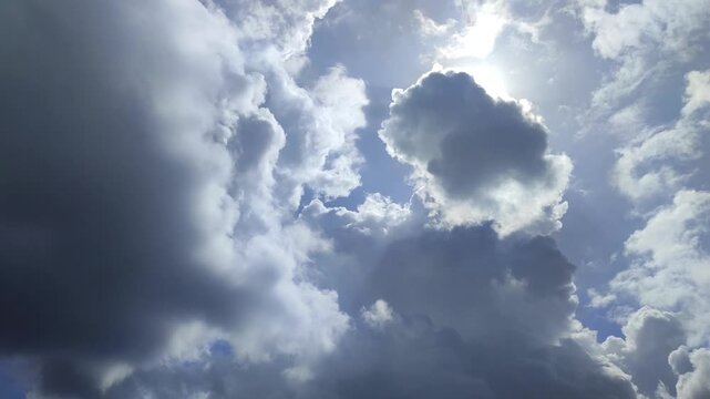 Blue Sky Clouds and Sunlight Background Motion Video, Beautiful Blue Sky with Moving Clouds and Sun Rays