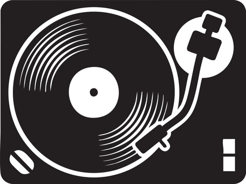 Vinyl record player, turntable icon, DJ equipment, music symbol, black and white