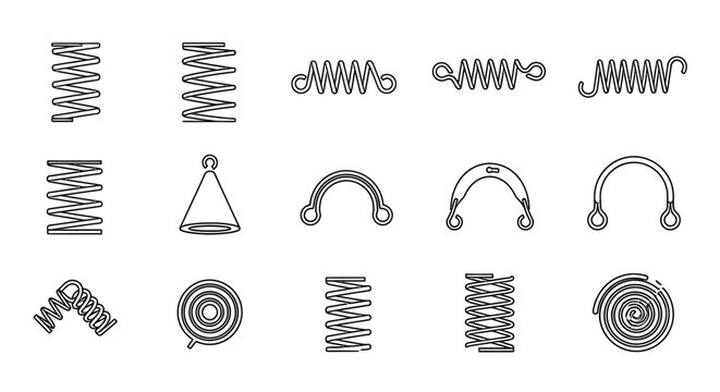 collection of various outline spring and coil icons vector illustrations