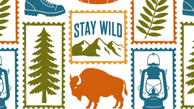 Vintage postage stamp collage featuring wildlife and scenic landscapes Vector