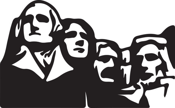 Black and white graphic depiction of mount rushmore national memorial