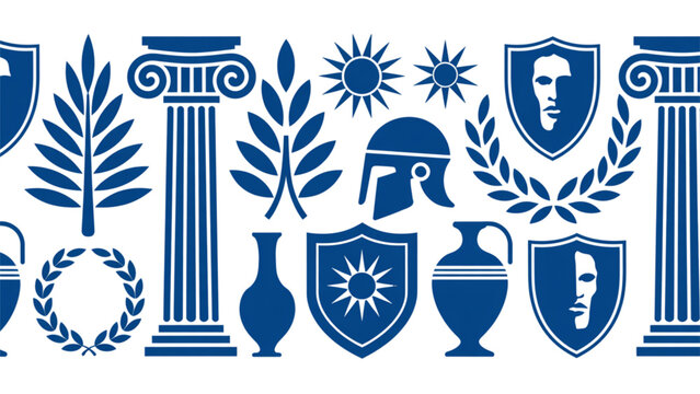 Decorative collection of antique blue and white ceramic vases and ornamental urns Vector
