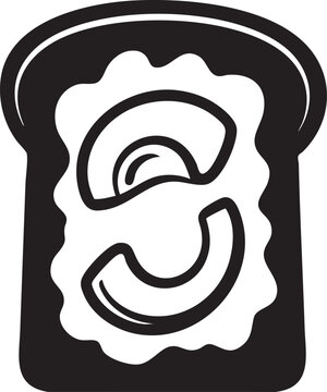 Black and white vector illustration of bread slice with decorative swirls, bakery icon, food illustration, bread icon