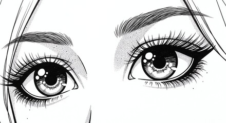 Fototapeta premium Black and white eyes with detailed eyelashes
