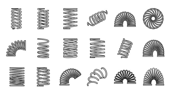 collection of various slinky spring coils in different shapes and forms line art