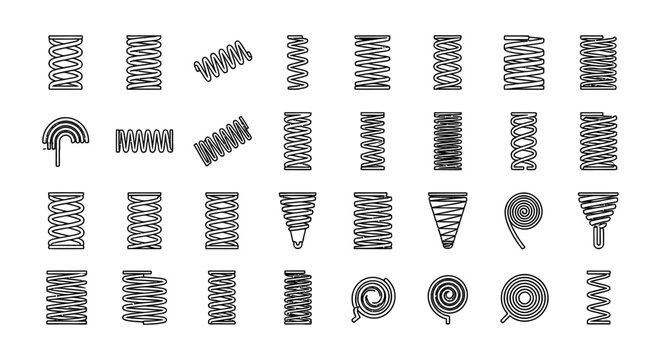 collection of various industrial springs and coils isolated on white background