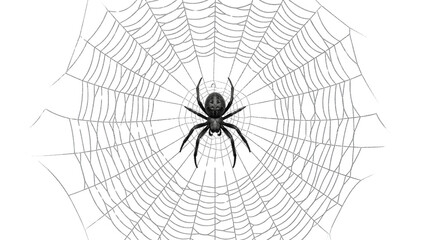 Obraz premium Large black spider resting in center of woven spiderweb