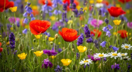 Naklejka premium Vibrant Wildflowers Blooming in a Lush Meadow