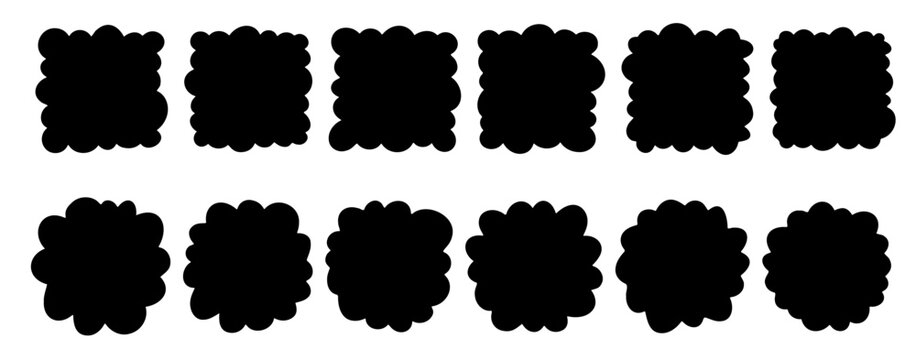 Fluffy circular label shape with cloud bubble edge, cute vector frame for icons, badges, stickers and decorative elements