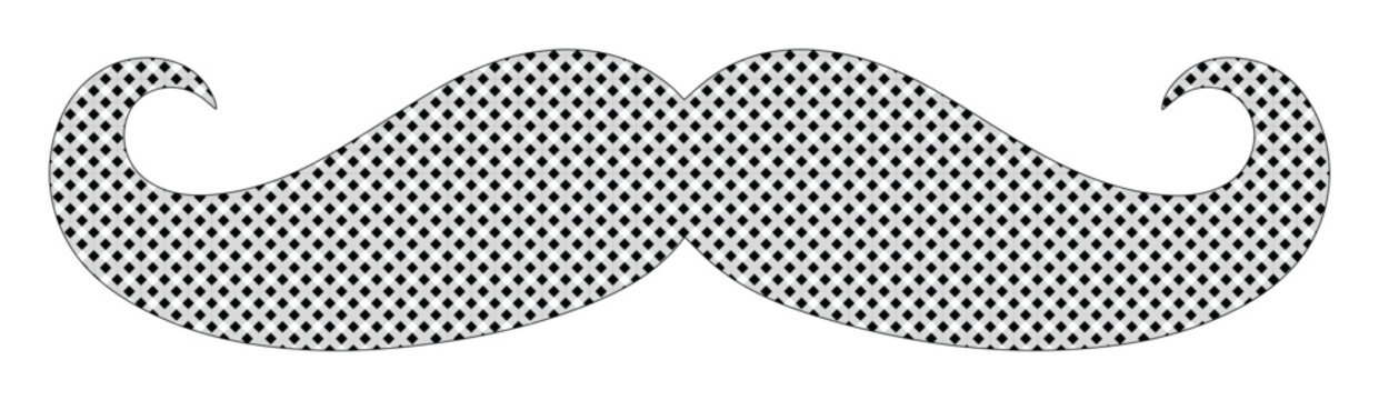 Vintage handlebar mustache vector icon, retro gentleman facial hair with halftone pattern, classic barber shop silhouette for men's grooming