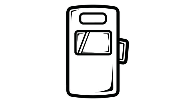 Black and white illustration of a police riot shield with a handle and viewport