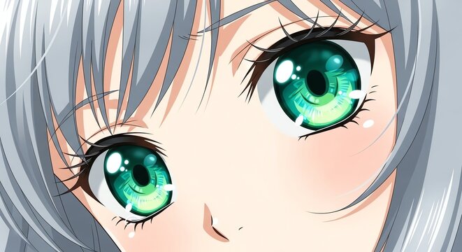 Anime eyes closeup with silver hair