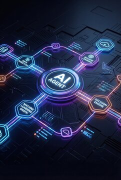 AI agent workflow automation diagram with glowing network connections