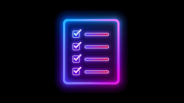 Glowing Neon Checklist Icon for Task Management and Productivity