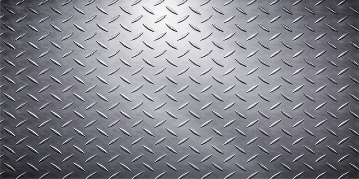 Seamless industrial diamond plate texture featuring a shiny silver metallic surface and brushed aluminum pattern for a grey steel construction material wallpaper