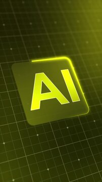 Vertical video animation of a modern AI design icon with a glowing effect. Futuristic user interface in action, artificial intelligence system, advanced AI technology.