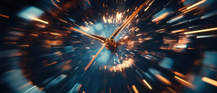 Dynamic clock hands with streaks of light abstract time and motion concept