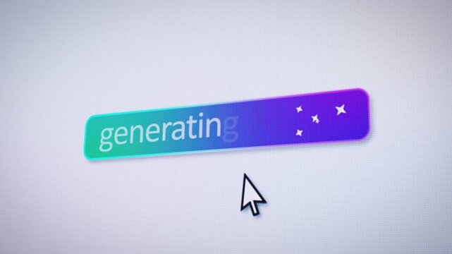 Video animation of a fictional website featuring an artificial intelligence (AI) button that generates content when clicked. Ideal for representing digital creativity.