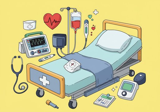 医療機器と病床イラスト