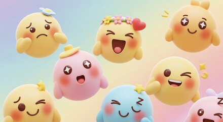 Fototapeta premium Cute round characters with cheerful expressions