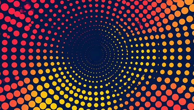 Bold Geometric Circular Halftone Dot Pattern Background with Vivid Red Orange Yellow Gradient on Dark Navy