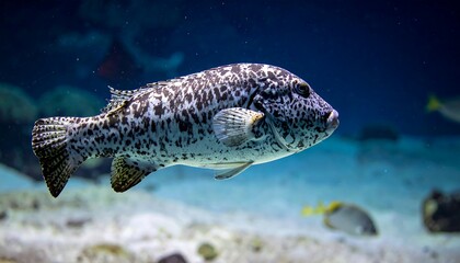 Naklejka premium Fish swimming underwater, spotted markings, blue environment