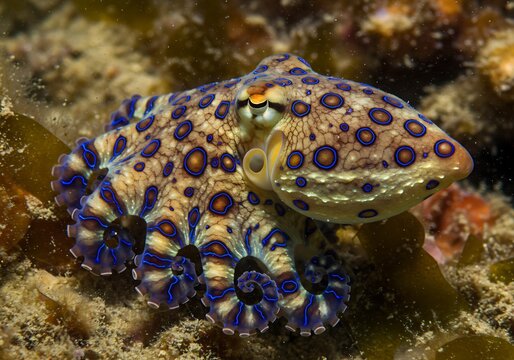 色彩豊かなタコの海底写真