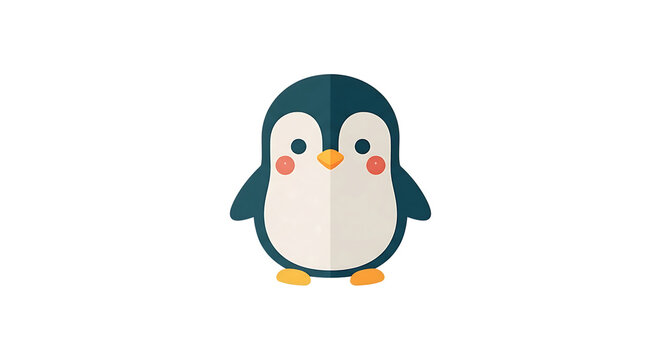 A cheerful cartoon penguin with orange webbed feet and a black and white body