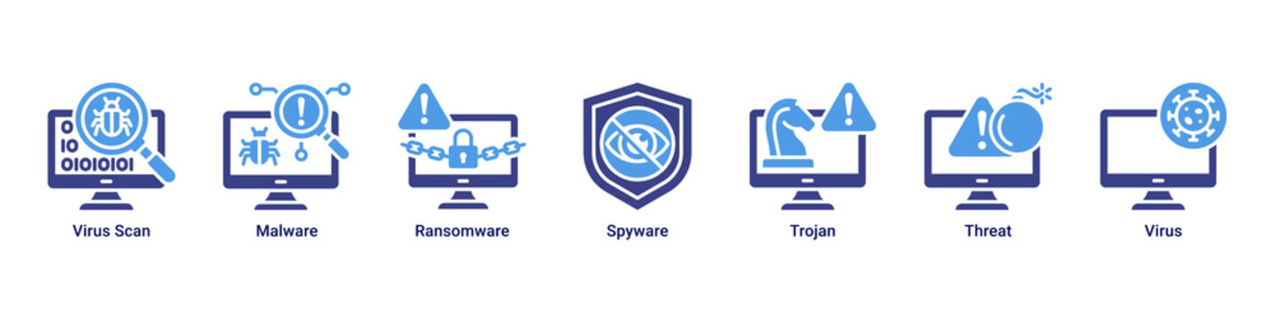 Threat Detection web banner icon vector illustration with icons of Virus Scan,Malware,Ransomware,Spyware,Trojan,Threat and Virus