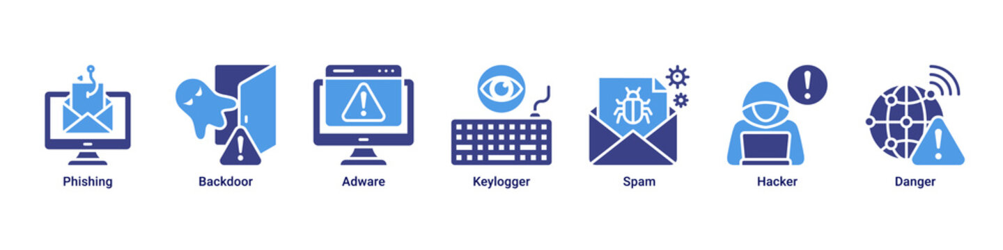 Attack Prevention web banner icon vector illustration with icons of Phishing,Backdoor,Adware,Keylogger,Spam,Hacker and Danger