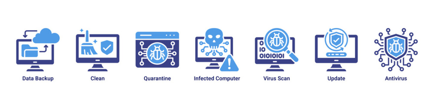 Data Recovery web banner icon vector illustration with icons of Data Backup,Clean,Quarantine,Infected Computer,Virus Scan,Update and Antivirus