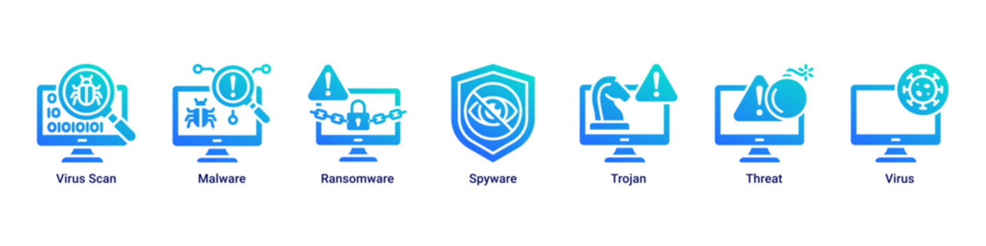Threat Detection web banner icon vector illustration with icons of Virus Scan,Malware,Ransomware,Spyware,Trojan,Threat and Virus