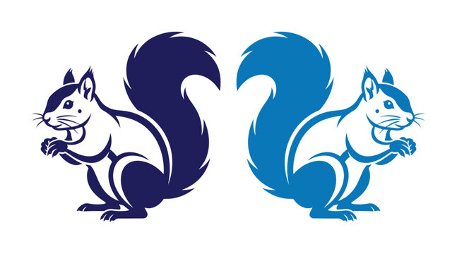 Squirrel logo vector set, blue forest animal mascot illustrations, minimalist chipmunk silhouette icons for branding and outdoors identity