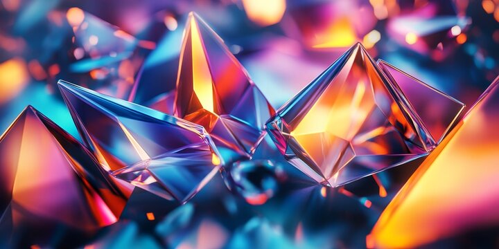 Abstract Geometric Crystal Formation with Vibrant Rainbow Refraction