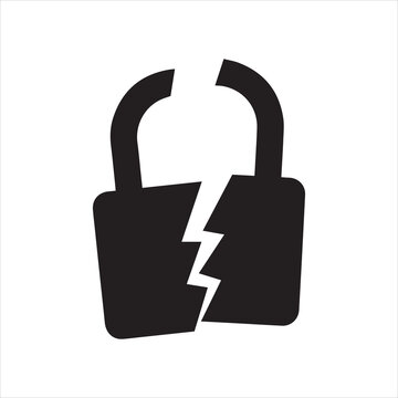 Black Broken or cracked lock icon isolated. Unlock sign. Vector Illustration on white background or silhouette vector 
