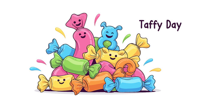 Colorful cartoon candy taffy characters smiling.