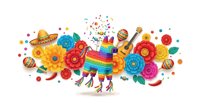 Colorful Donkey Wearing Sombrero Party.