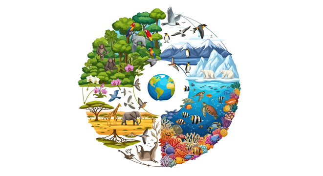 Earth Globe with Diverse Ecosystems Combined.