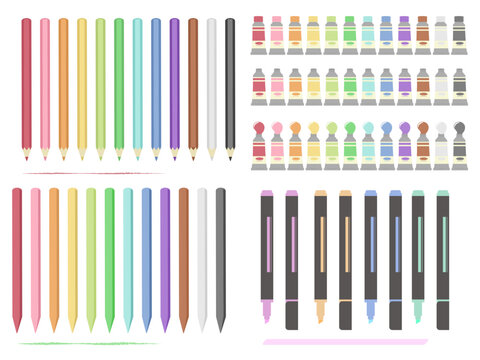 着彩用文房具のイラストセット
